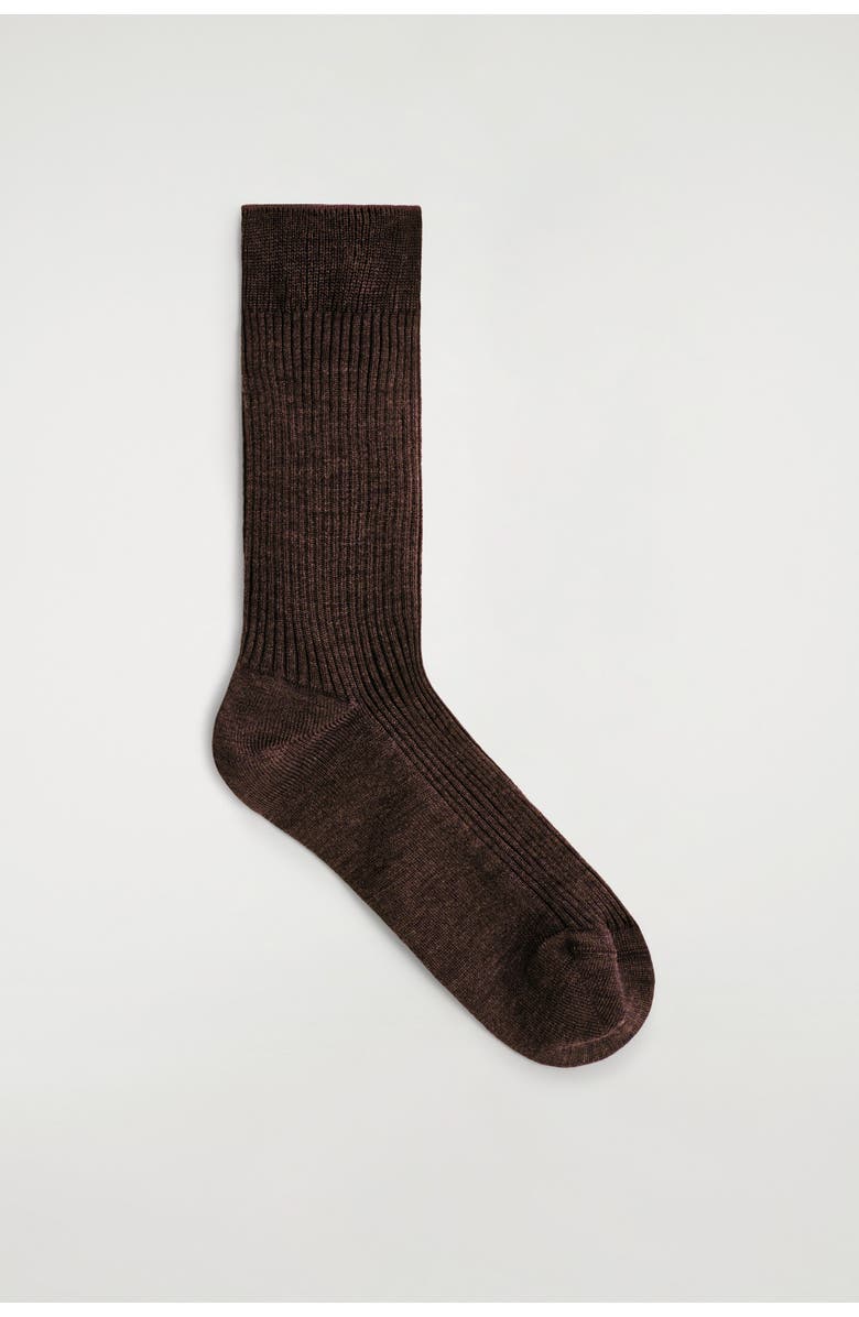 COS Ribbed Silk Socks, Main, color, Dark Brown