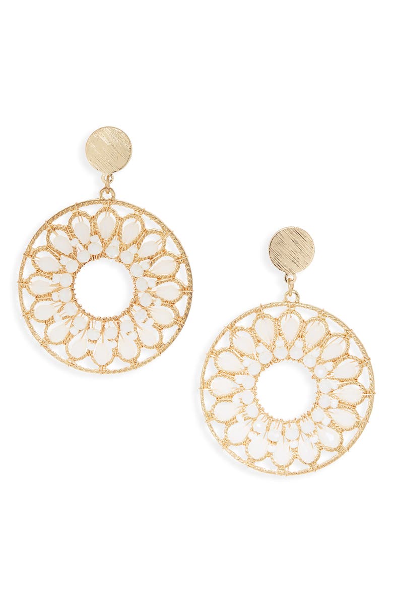 Cara Beaded Frontal Hoop Earrings, Main, color, White