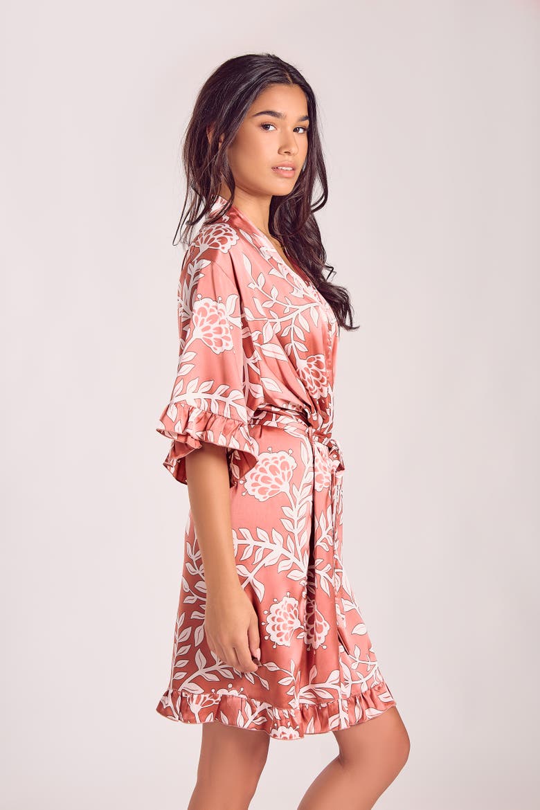 Floral Satin Robe, Alternate, color, Dusty Rose