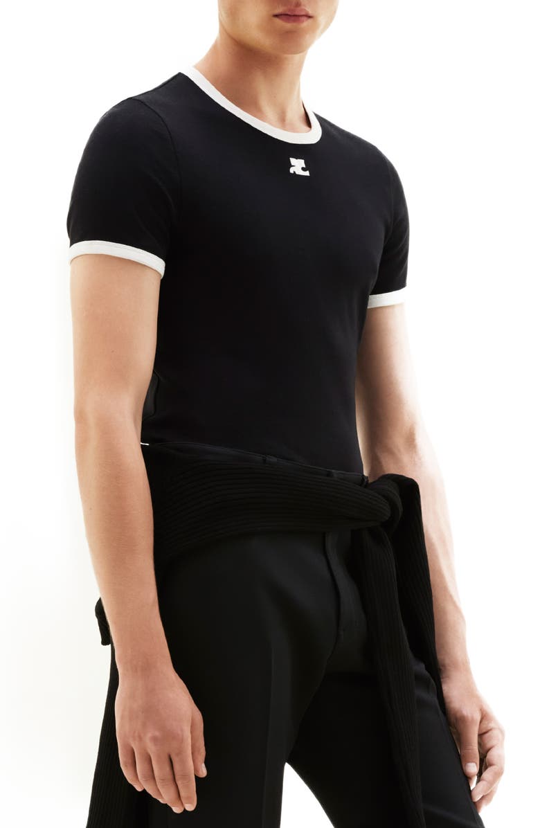 Courrèges Bumpy Embroidered Logo Ringer T-Shirt, Alternate, color, 