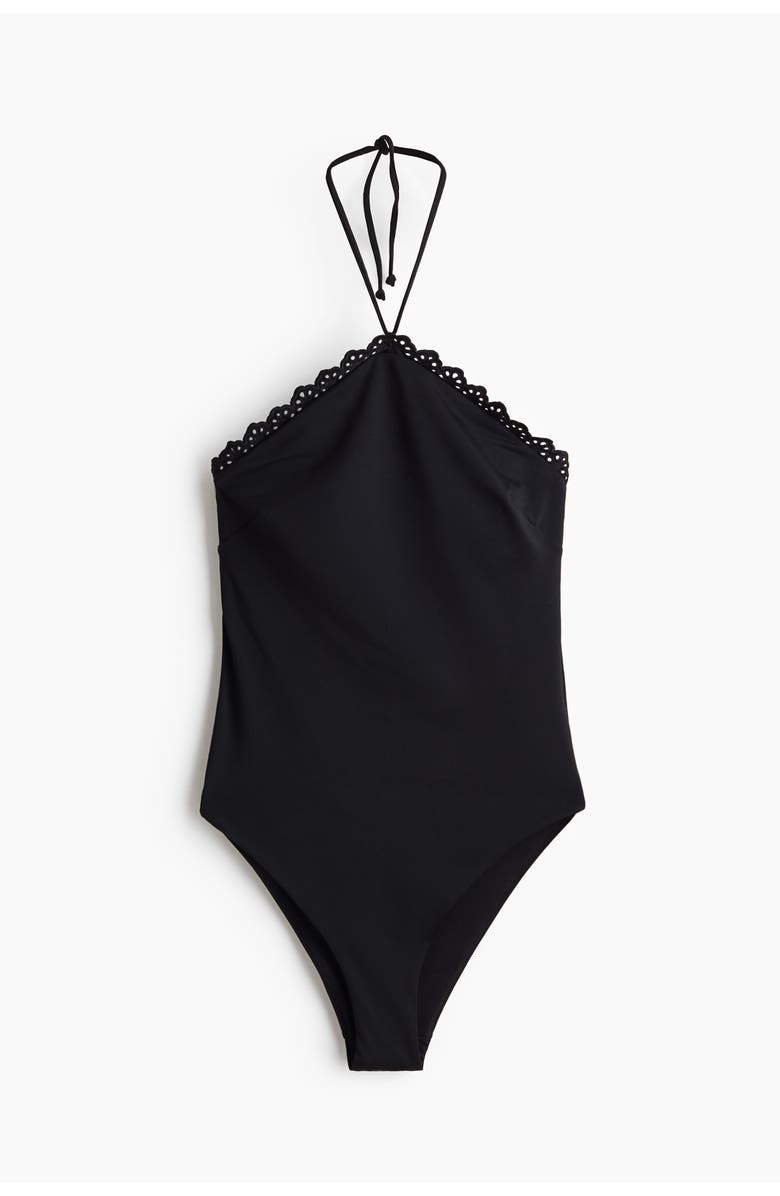 H&M Padded-cup Halterneck Swimsuit, Alternate, color, Black