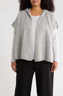 Eileen Fisher Hooded Open Front Cotton & Recycled Cashmere Poncho
