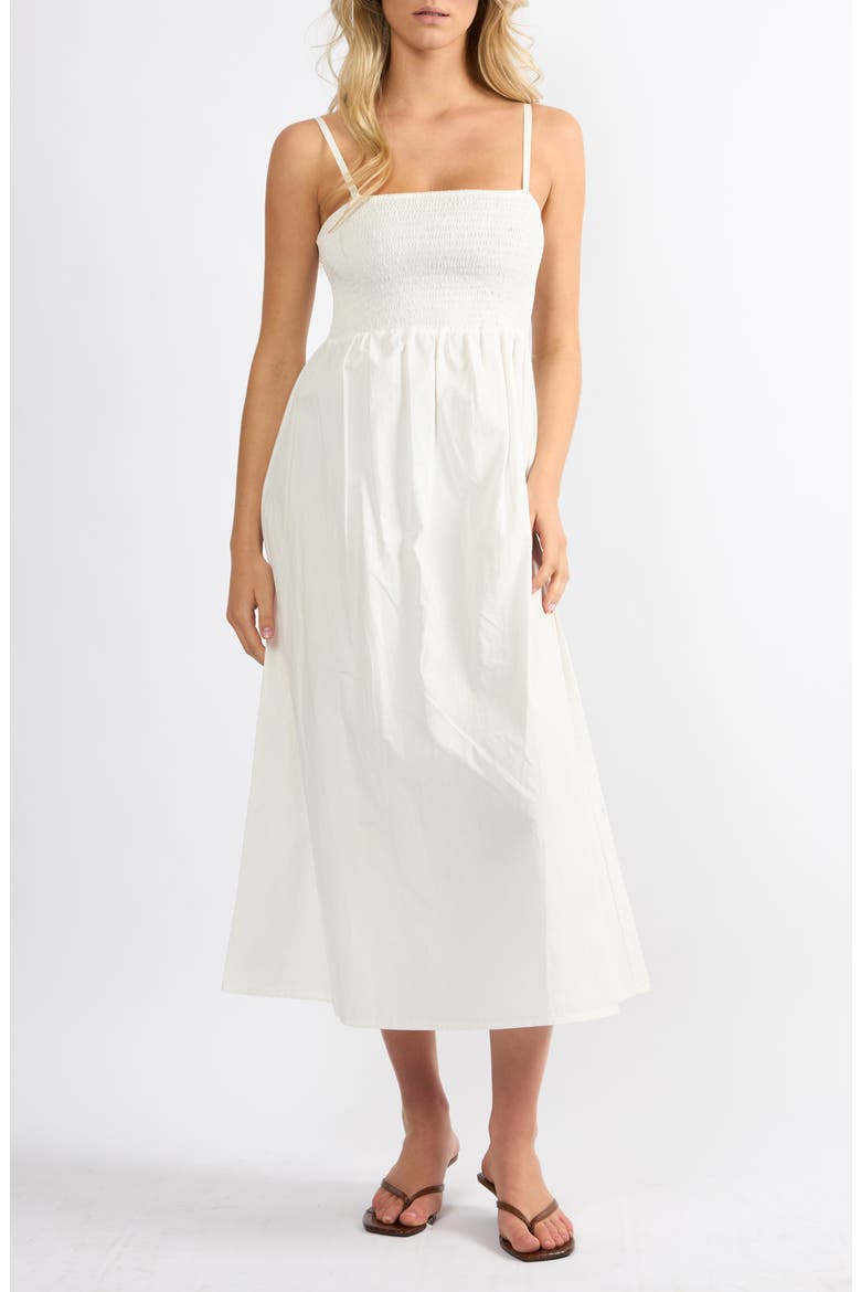 Cove Smocked Bodice Cotton Maxi Sundress, Main, color, WHITE