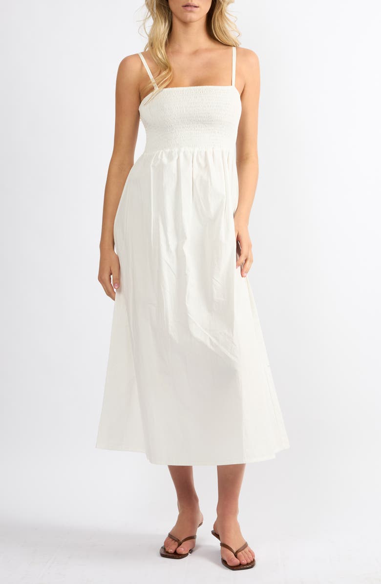 Viens Avec Moi Cove Smocked Bodice Cotton Maxi Sundress, Main, color, White