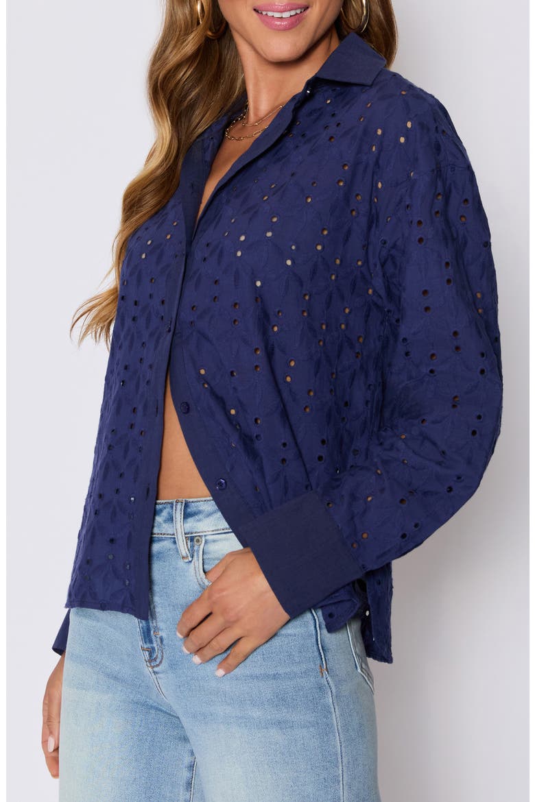 Garden Stroll Floral Eyelet Button-Up Shirt (Nordstrom Exclusive), Alternate, color, NAVY