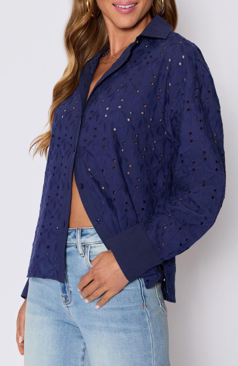 VICI Collection Garden Stroll Floral Eyelet Button-Up Shirt, Alternate, color, Navy