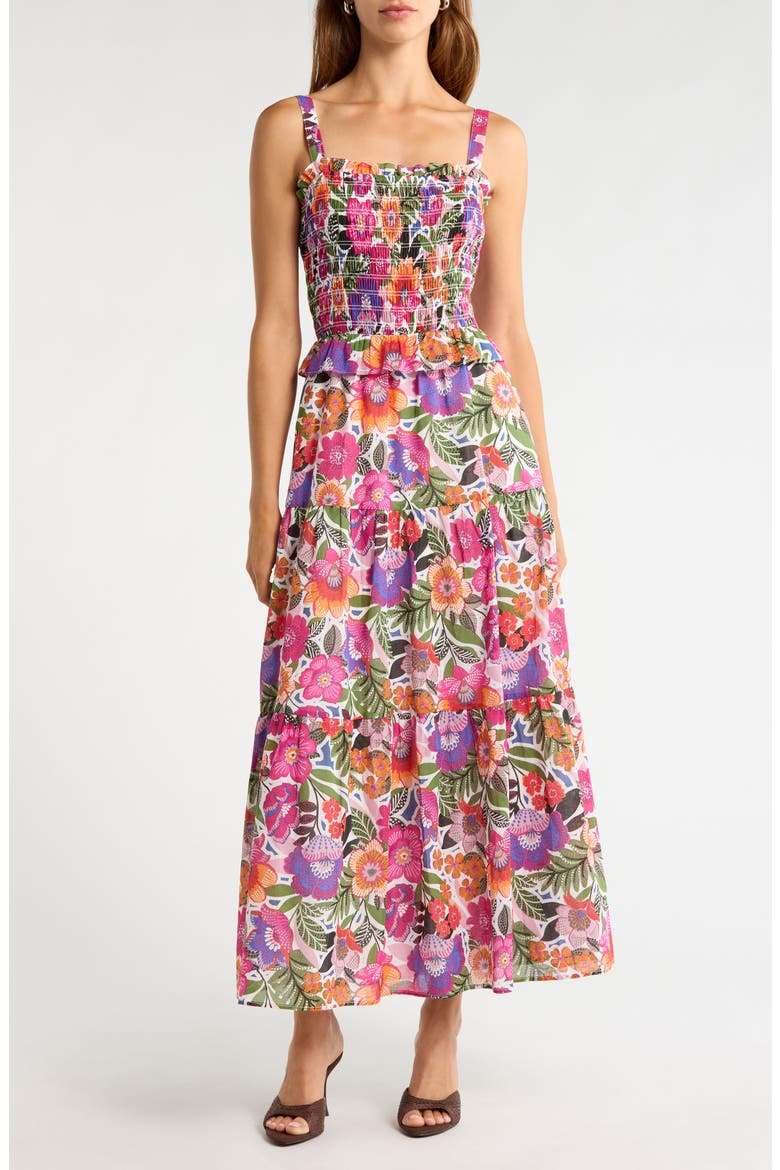 Rendal Floral Smock Midi Sundress, Main, color, FLORAL-MULTI
