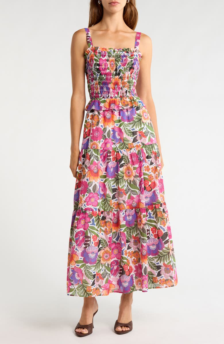 SUGARLIPS Rendal Floral Smock Midi Sundress, Main, color, Floral-Multi