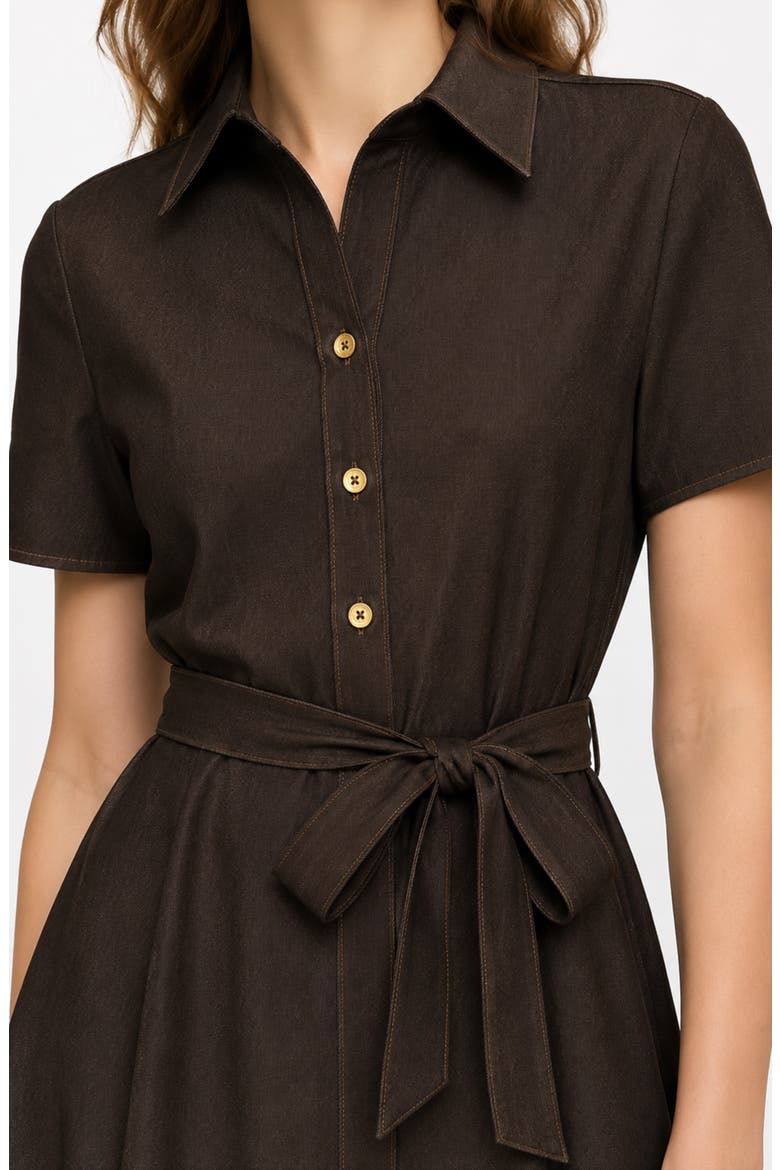 Denim Short Sleeve Shirtdress, Alternate, color, CHOCOLATE