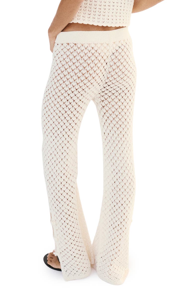 MANGO Openwork Knit Pants, Alternate, color, Ecru