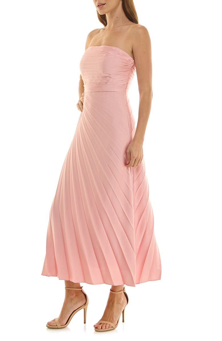 Nicole Miller Pleated Strapless Satin Cocktail Dress, Alternate, color, Crystal Rose