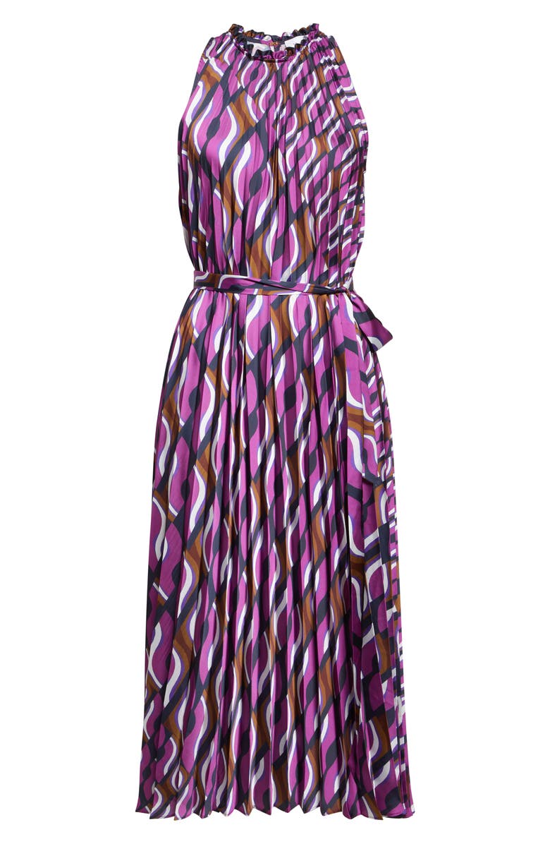 ST. JOHN '70s Block Print Pleated Dress, Alternate, color, Deep Purple/ Navy Multi