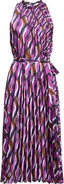 ST. JOHN '70s Block Print Pleated Dress