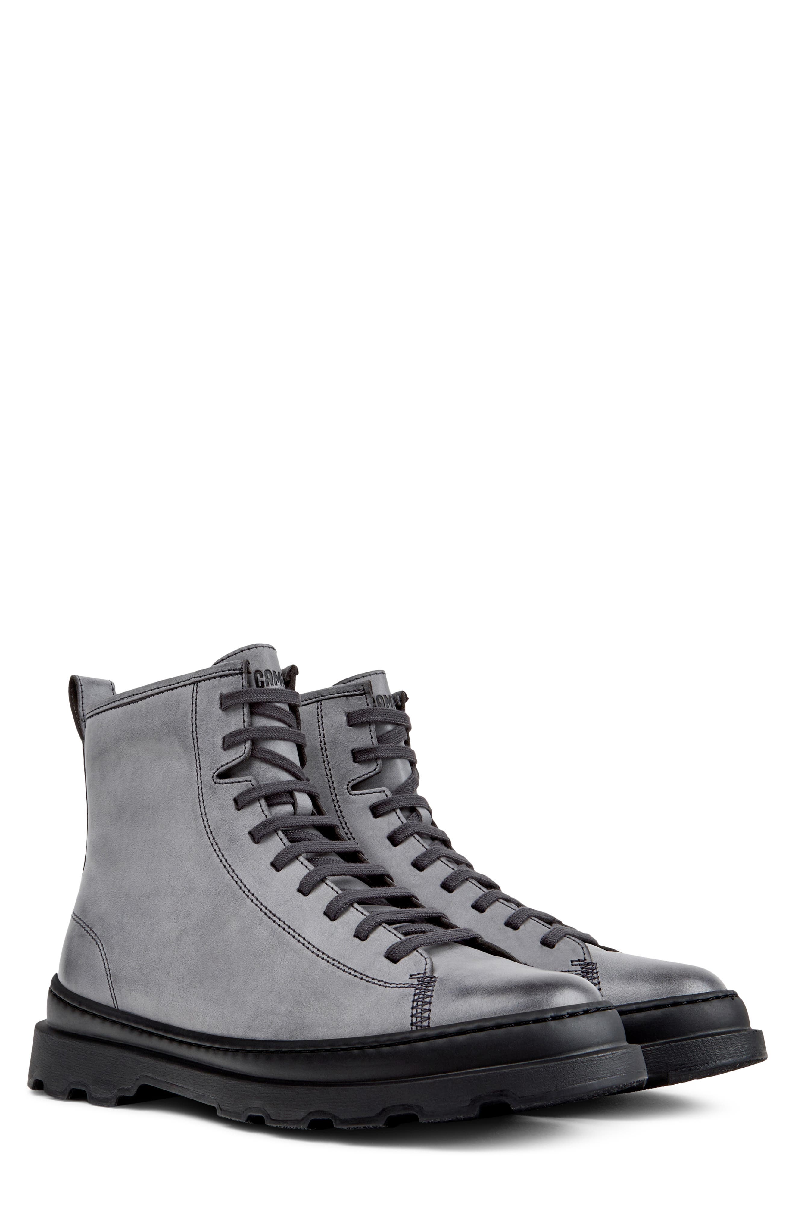 Brutus Leather Lace-Up Boot, Main, color, MEDIUM GRAY