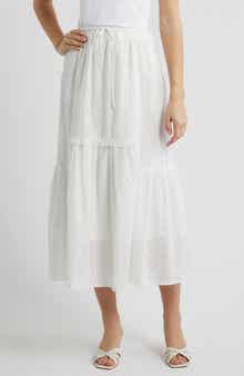 Ruffle Embroidered Eyelet Tiered Maxi Skirt