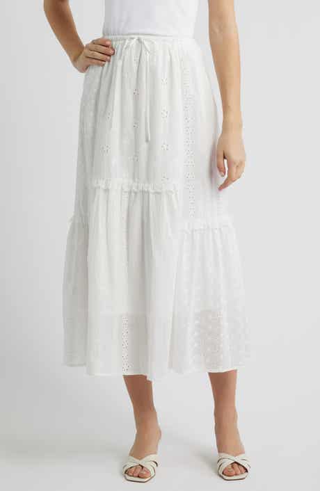 Ruffle Embroidered Eyelet Tiered Maxi Skirt