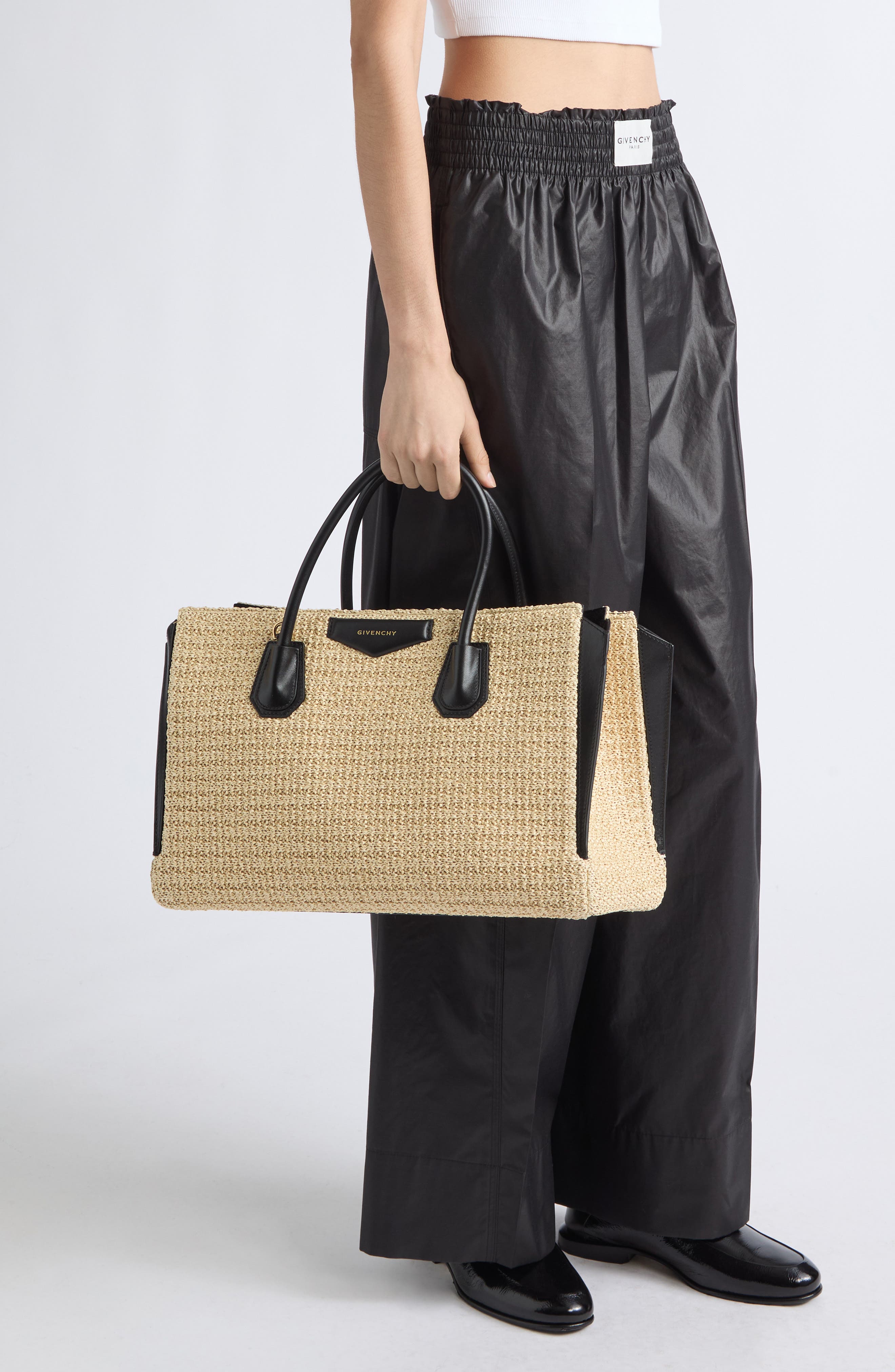 Medium Antigona Raffia Effect & Leather Catchall, Alternate, color, NATURAL