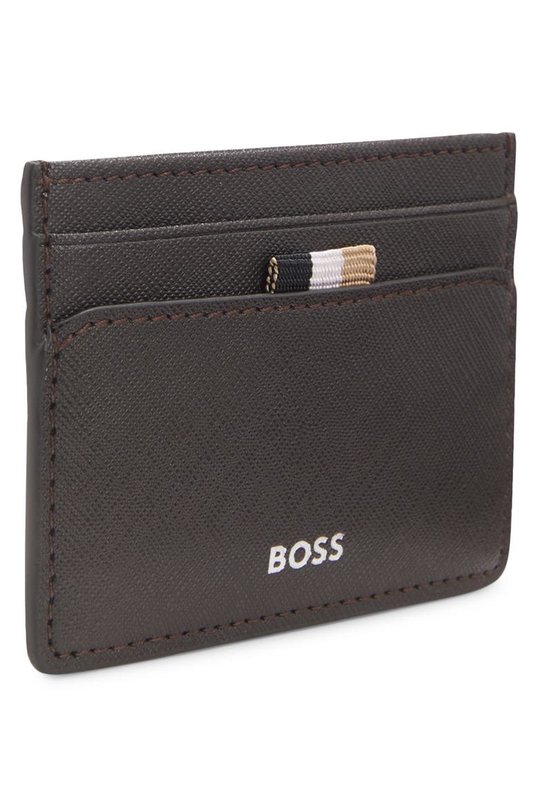 Zair Bonded Leather Card Holder, Alternate, color, DARK BROWN