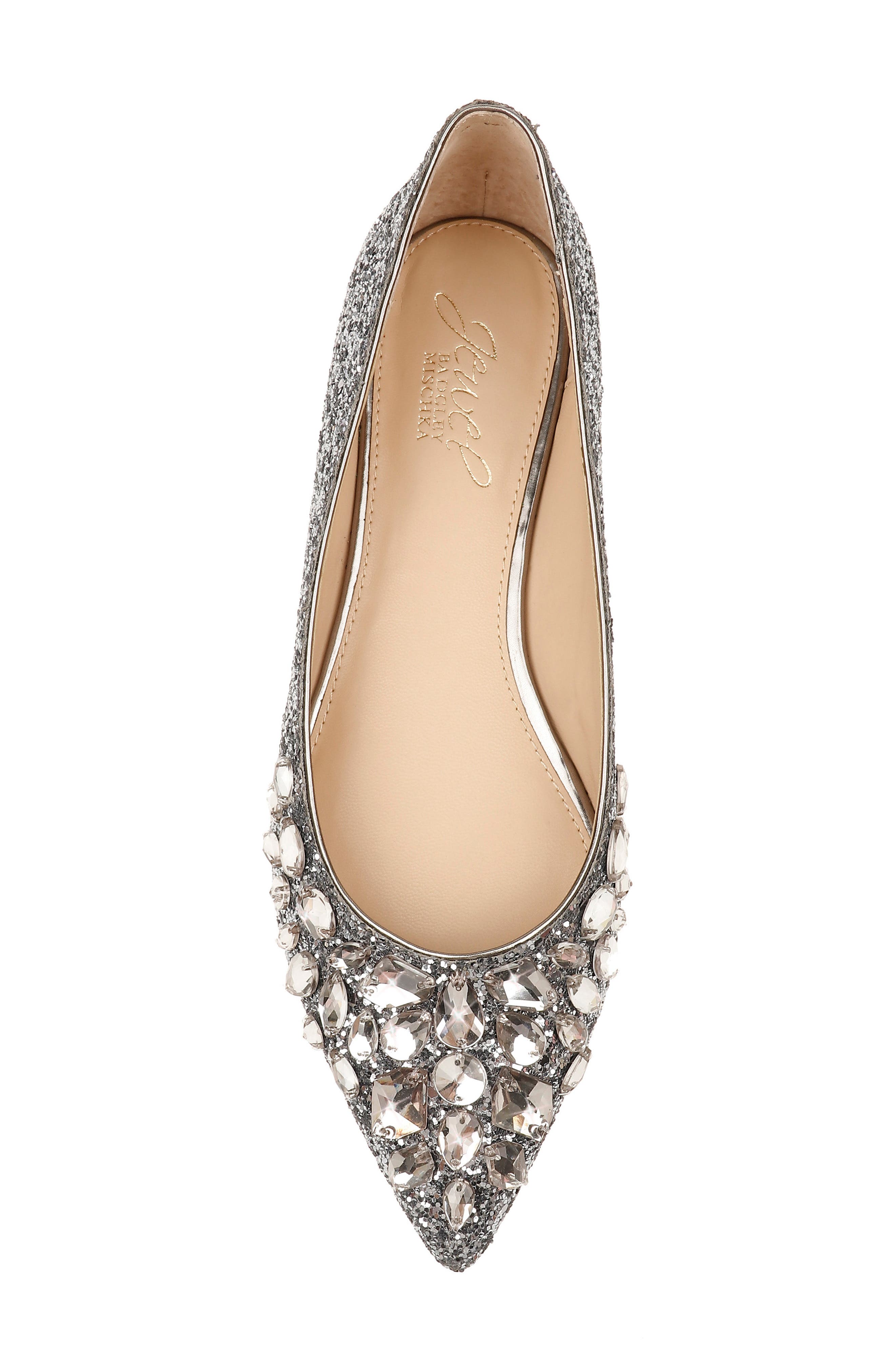 Jewel Badgley Mischka Ulanni Embellished Pointed Toe Glitter Flat, Alternate, color, 