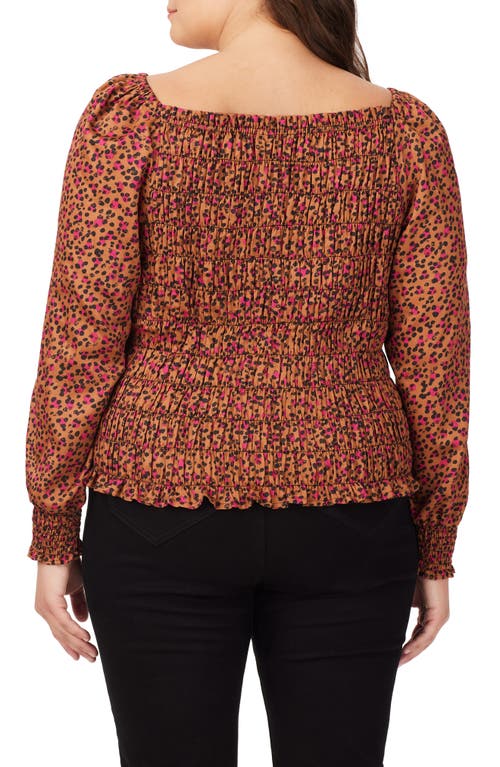 Foxcroft Olivia Cheetah Print Smocked Top In Black Multi