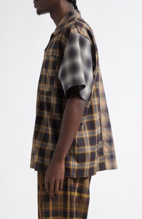 Shop Song For The Mute Spliced Button-up Gym Shirt In Brown Multi