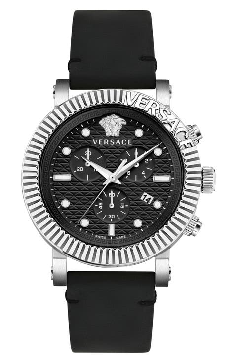 Three-Hand Quartz Leather Strap Watch, 45mm