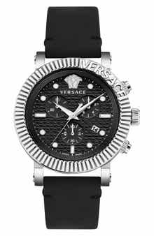 Versace Three-Hand Quartz Leather Strap Watch, 45mm