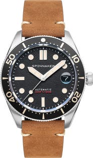 SPINNAKER Croft Midsize Automatic Leather Strap Watch, 40mm