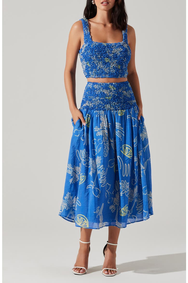 Tropical Print A-Line Skirt, Alternate, color, BLUE LEMON