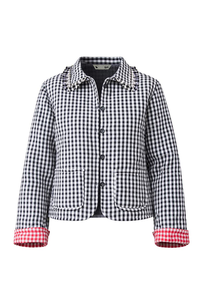Gingham Frill Collar Jacket, Alternate, color, Black