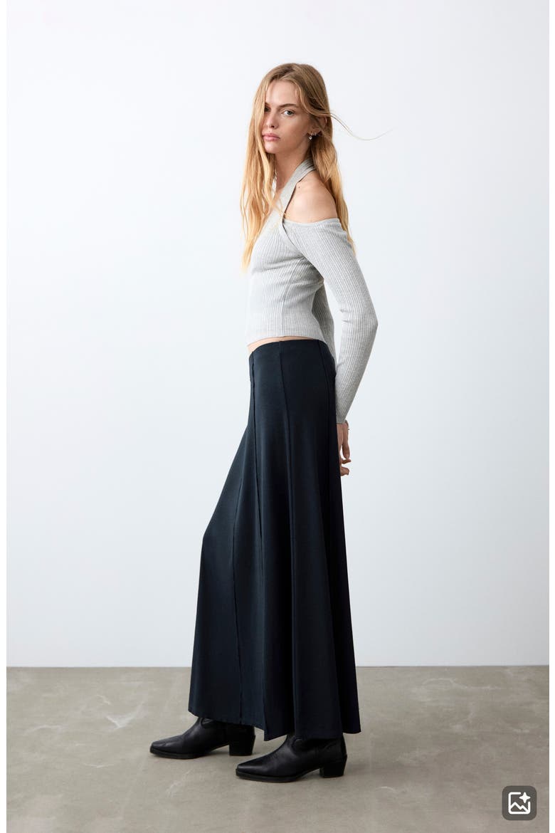 Seamed Cotton Skirt, Alternate, color, NAVY