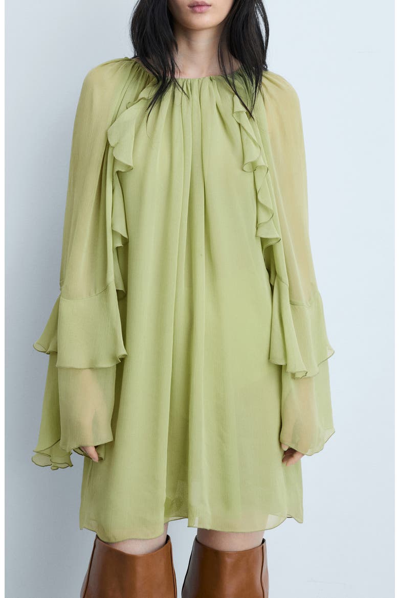 Ruffle Sleeve Float Dress, Main, color, GREEN