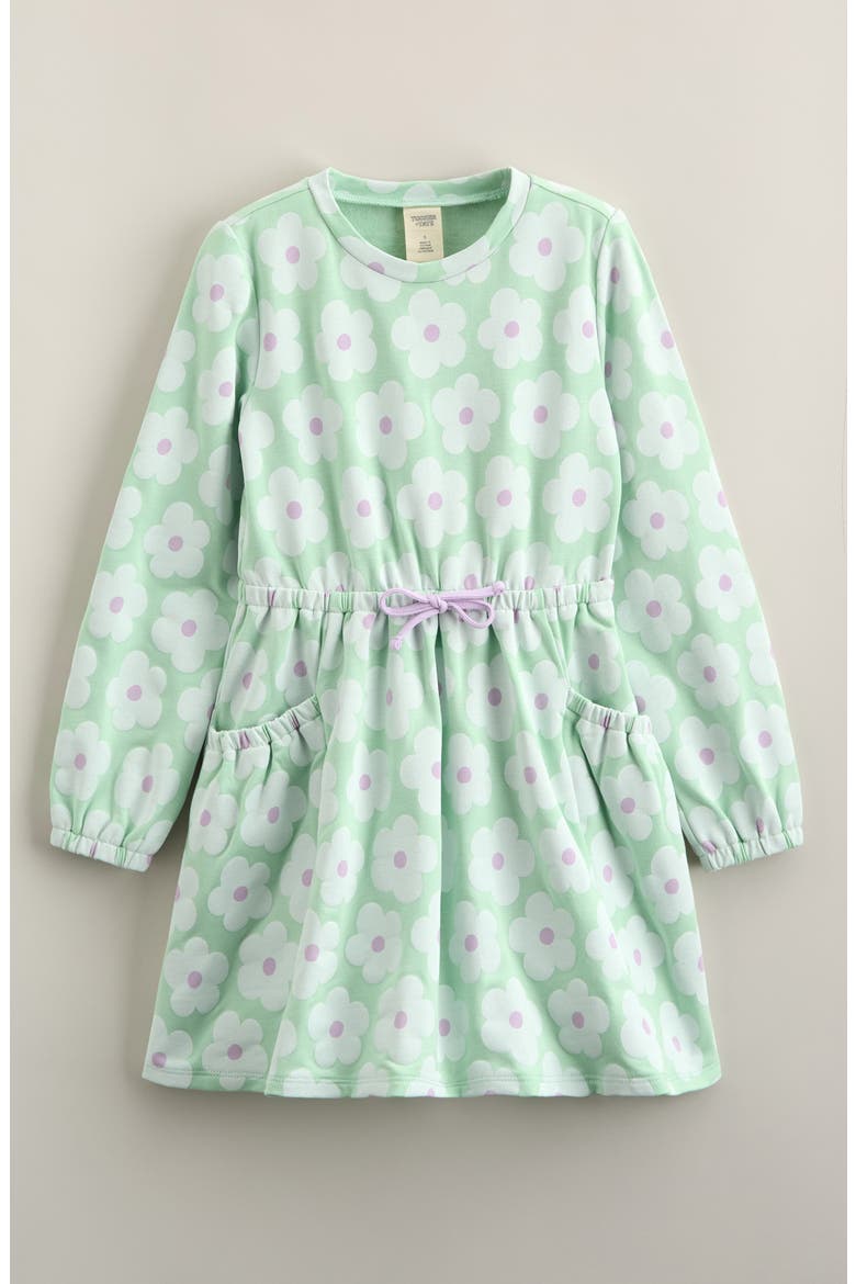 Kids' Easy Pocket Long Sleeve Dress, Main, color, GREEN PASTEL DELIA DAISY