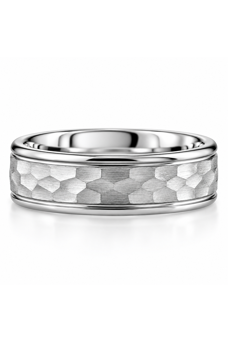 Men's 6.5MM Hammered Tungsten Ring Comfort Fit Wedding Band, Main, color, Tungsten