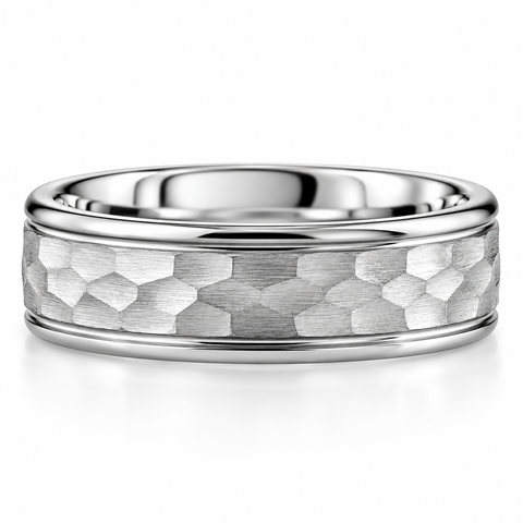 Men's 6.5MM Hammered Tungsten Ring Comfort Fit Wedding Band