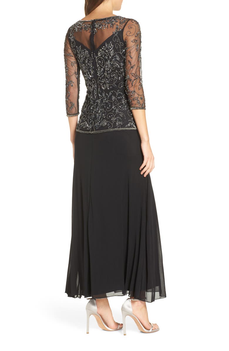 Pisarro Nights Beaded Mesh Mock Two-Piece Gown, Alternate, color,