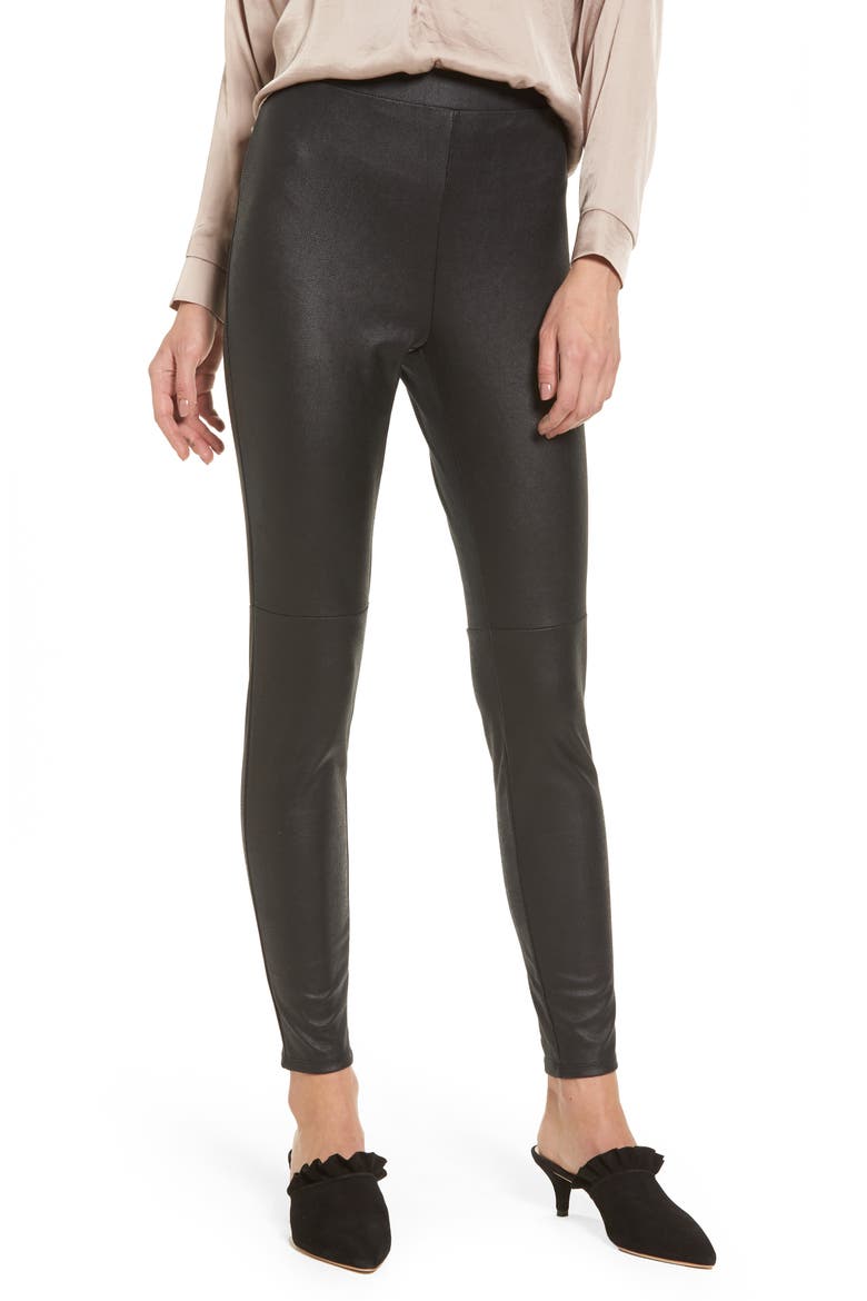 High Waist Faux Leather Leggings, Main, color, BLACK