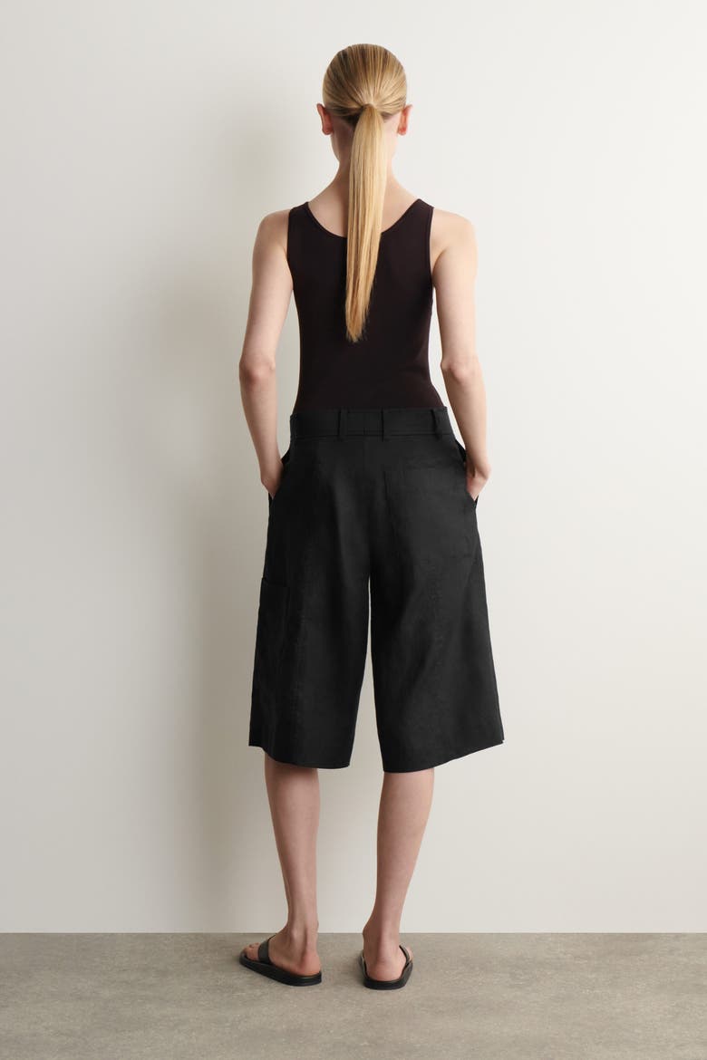 Linen Utility Bermuda Shorts, Alternate, color, BLACK