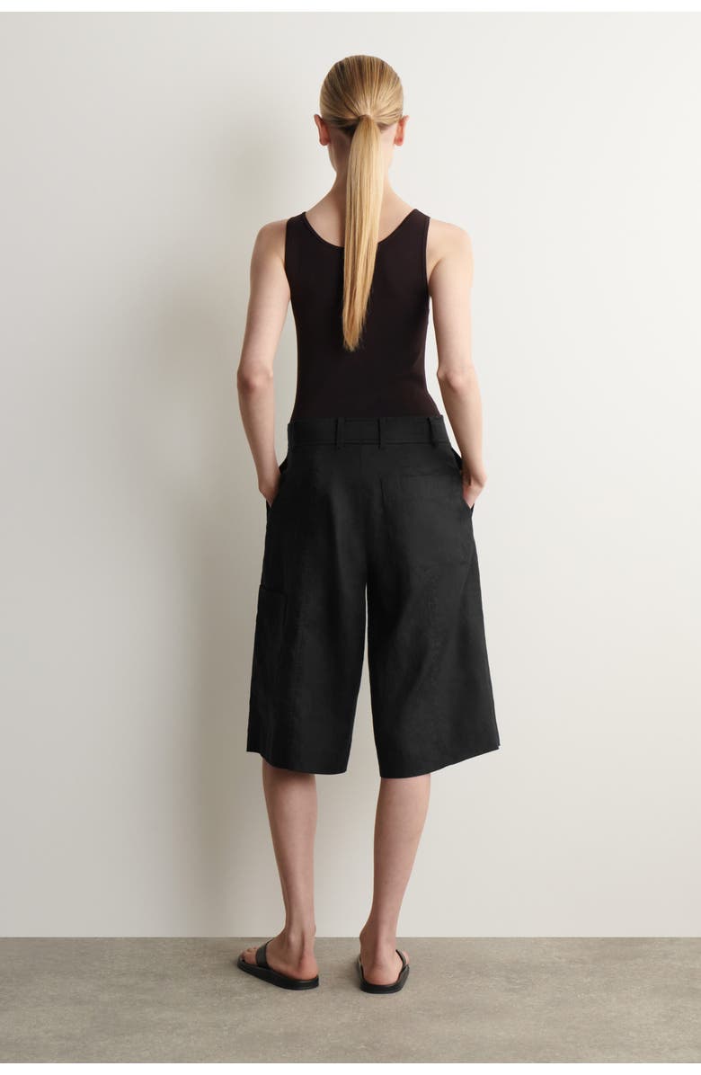COS Linen Utility Bermuda Shorts, Alternate, color, Black