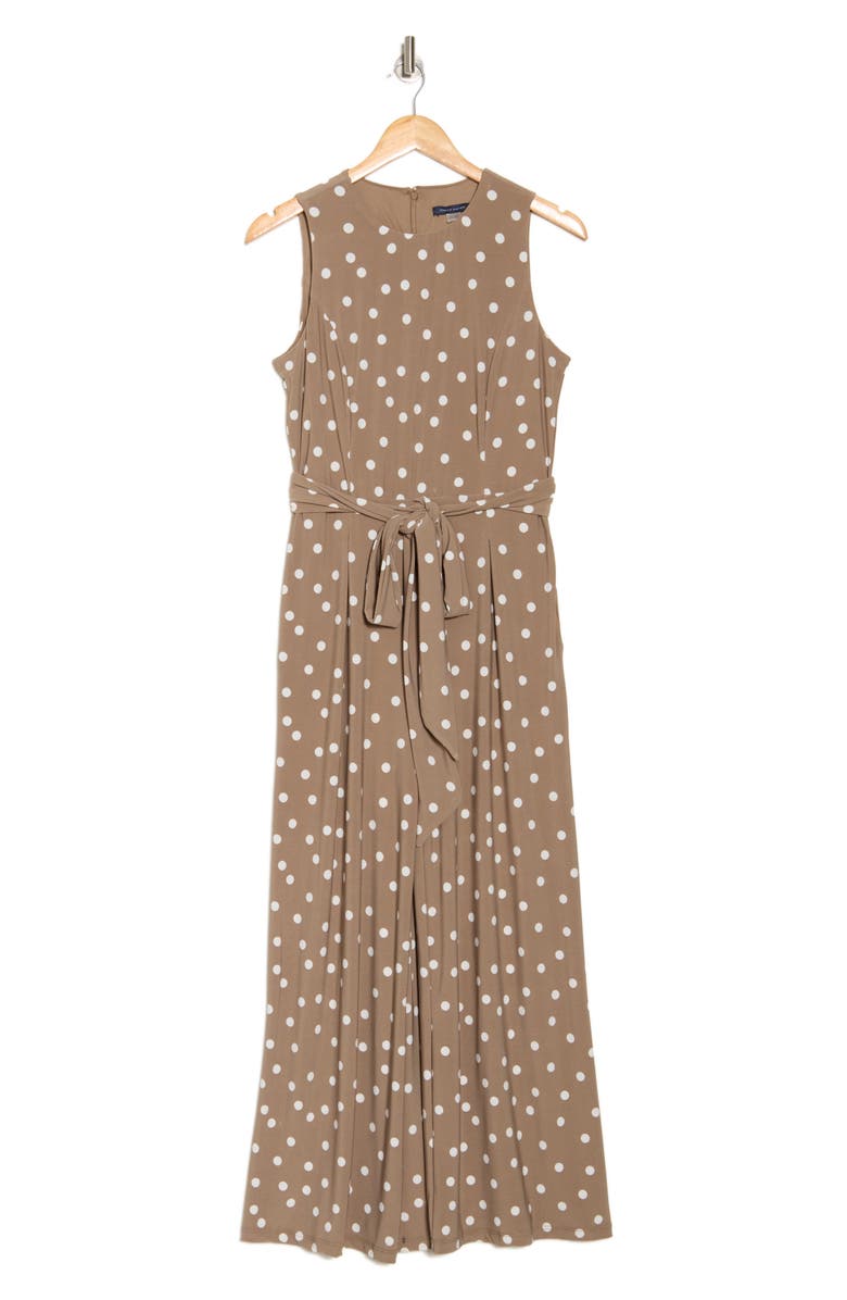 Tommy Hilfiger Polka Dot Sleeveless Tie Waist Crop Jumpsuit, Alternate, color, Caribou/Ivory