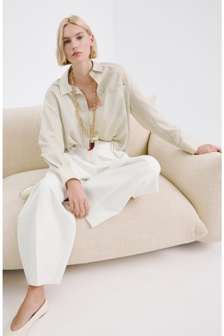Stripe Oversize Button-Up Shirt, Alternate, color, PASTEL YELLOW