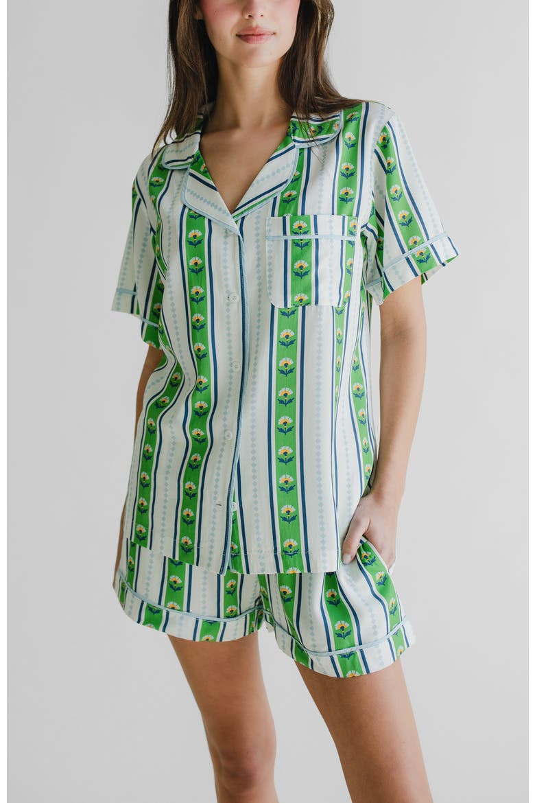 Garden Stripe Pajama Shorts Set, Main, color, Green