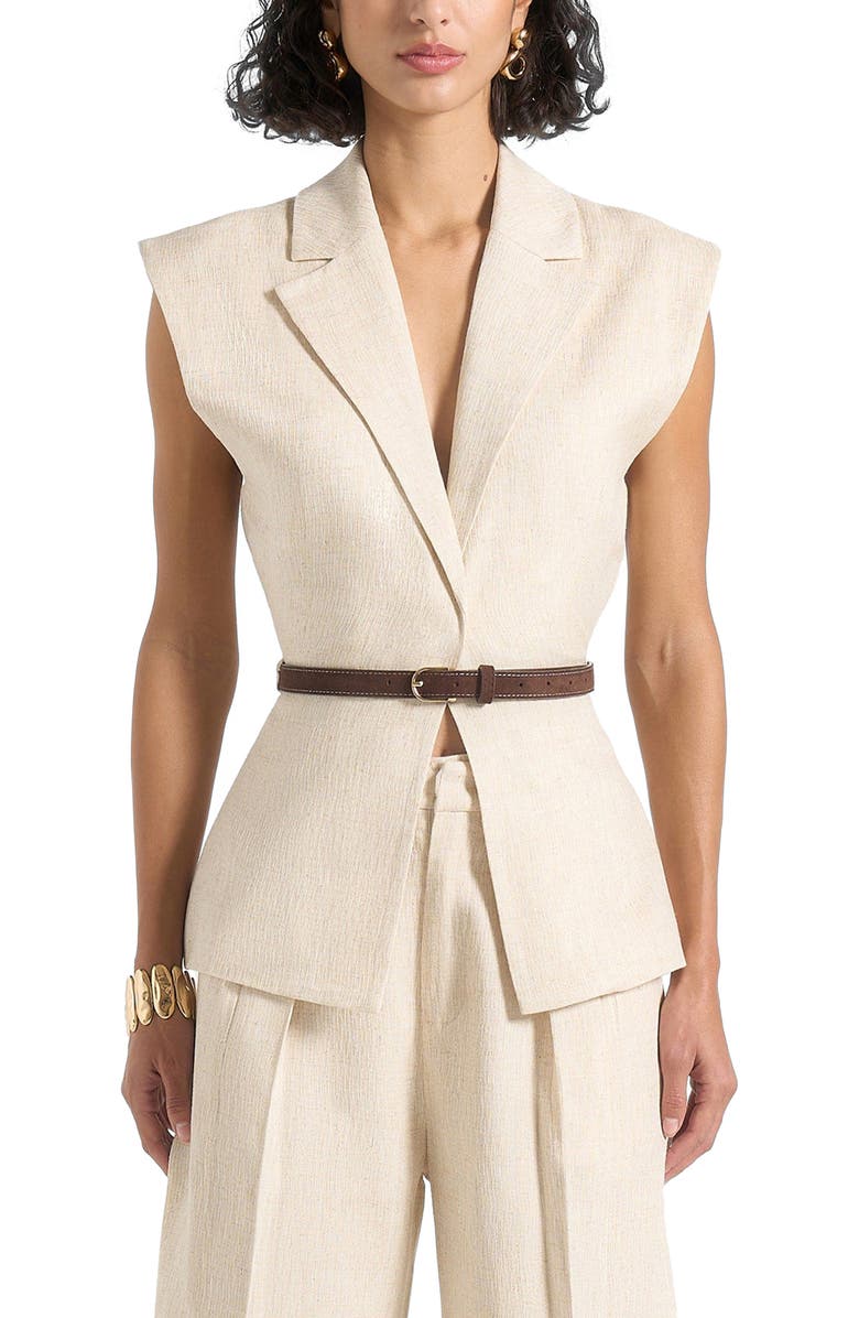 Manière De Voir Linda Linen Wide Shoulder Cinched Waistcoat, Alternate, color, Natural