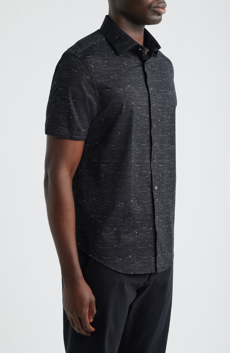 Bugatchi Miles OoohCotton<sup>®</sup> Slub Short Sleeve Button-Up Shirt, Alternate, color, Black