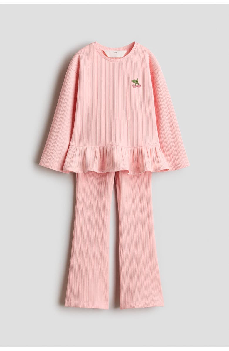H&M 2-piece Ribbed Set, Main, color, Light Pink/Cherries