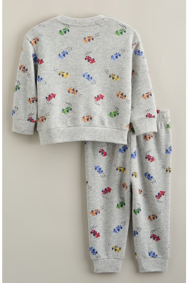 Print Fleece Sweatshirt & Joggers Set, Alternate, color, GREY LT HTR RACE CARS