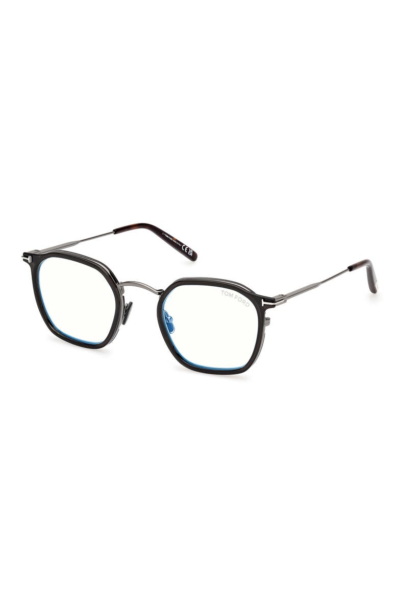 50mm Round Blue Light Blocking Glasses, Alternate, color, GUNMETAL HAVANA / T LOGO