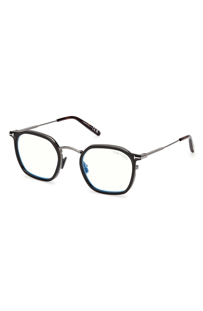 TOM FORD 50mm Round Blue Light Blocking Glasses, Alternate, color, Gunmetal Havana / T Logo