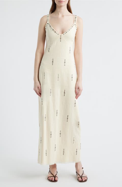 Aubrey Grommet Trim Linen & Cotton Maxi Dress