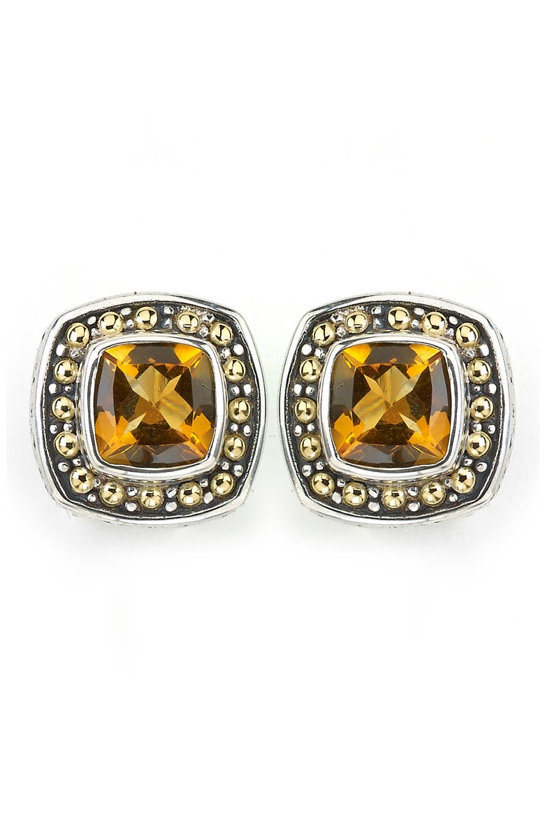 Sterling Silver & 18K Gold Semiprecious Stone Cushion Stud Earrings, Main, color, YELLOW